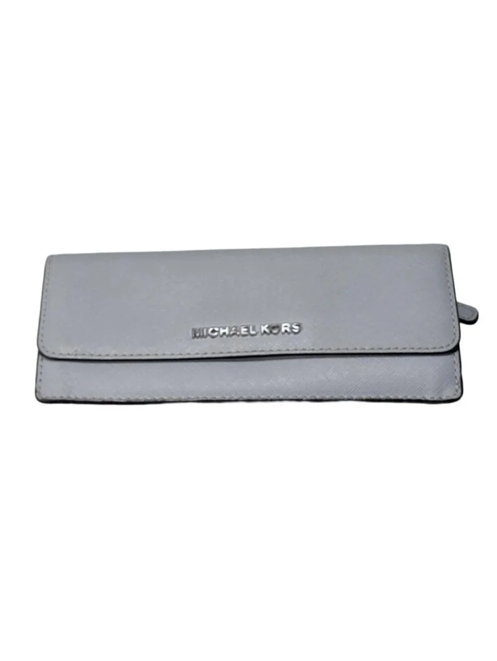 Michael Kors Women's Jet Set Travel Flat Wallet Gray Saffiano Leather